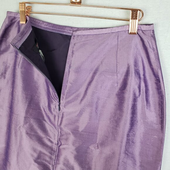 Vintage Philippe Adec Pencil Skirt 100% Silk Metallic Lavender Purple size 8/ 42 - Picture 6 of 9
